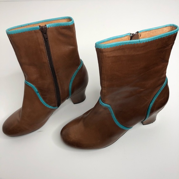Miz Mooz Shoes - Miz Mooz Troy Brown Blue Leather Ankle Boots 9
